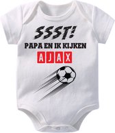 Hospitrix Baby Rompertje met Tekst "Papa en kijken AJAX" | Maat S 0-3 maanden | Korte Mouw | Cadeau voor Zwangerschap | Ajax Artikelen