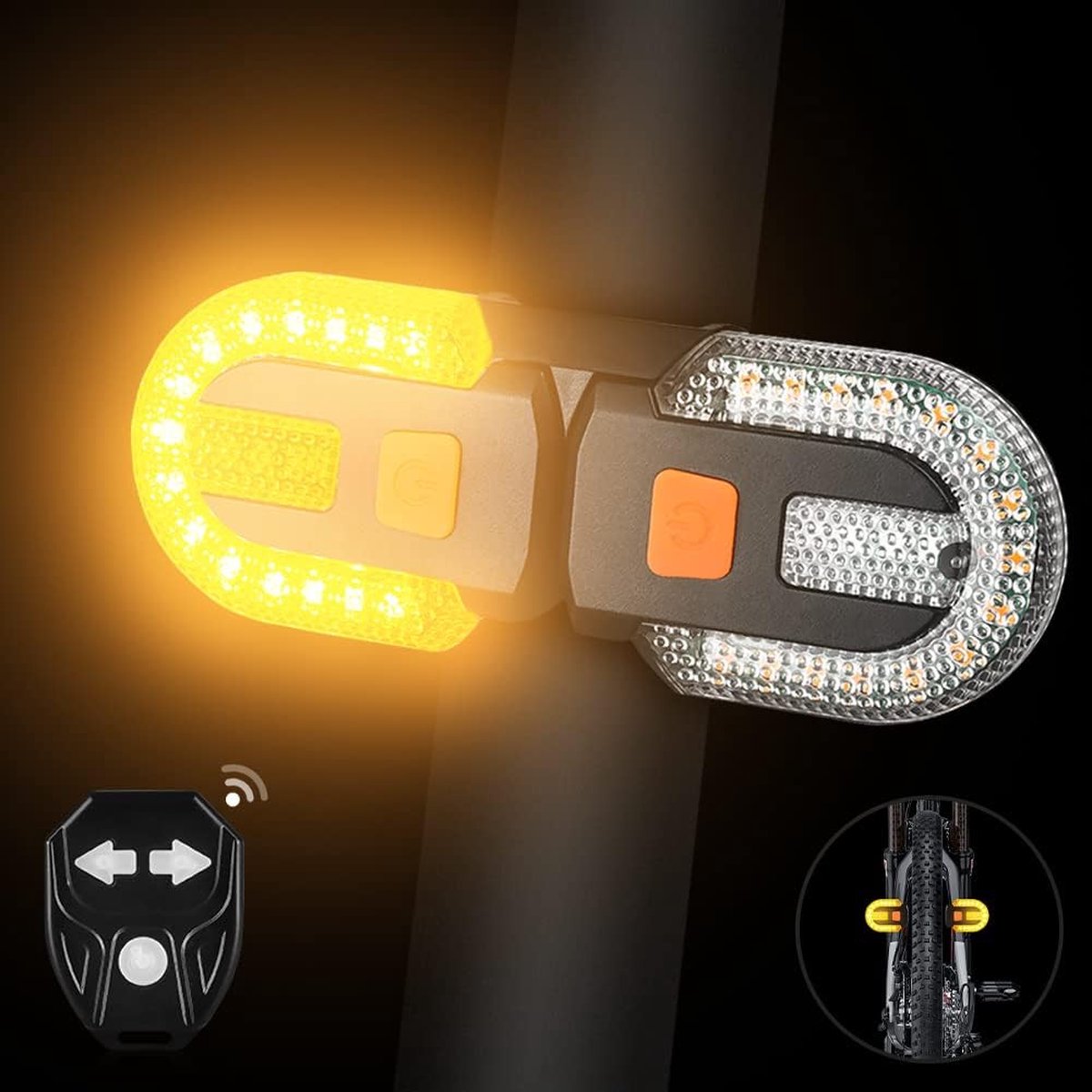 Fiets-achterlicht met richtingaanwijzers - verdeelde fietsachterlichten met draadloze afstandsbediening voor fiets, oplaadbaar, 5 veiligheidsmodi, stroboscooplichten