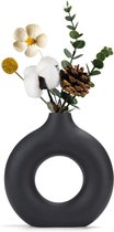 Zwarte donut keramische vaas voor moderne huisdecoratie, ronde matte vazen voor pampasgras, neutrale boho, Scandinavische minimalistische stijl, bloemenvazen (groot)