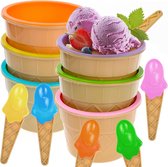 Pakket van 6 ijsschalen met lepels, herbruikbare ijsbekers Dessertschalen Leuke kleurrijke ijsbekers voor familiekampeerfeest (meer dan 280 ml)