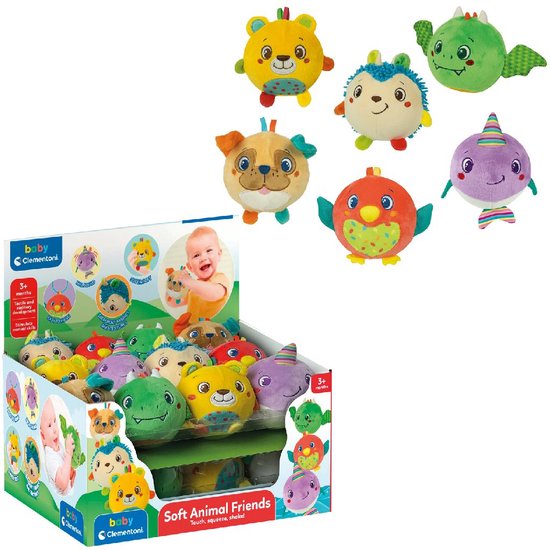 Baby Clementoni - Soft Animal Friends - Zachte ronde knuffels - Met rammelaar - Vanaf 3 maanden