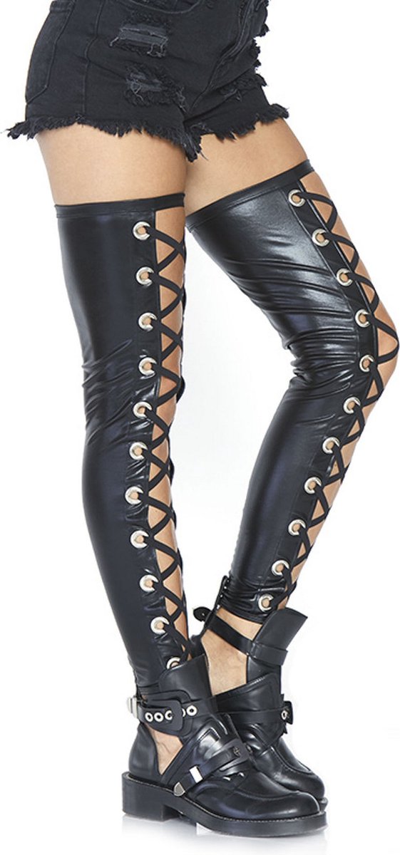 Goedkoopste Wetlook footless lace up thigh