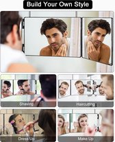 360 graden spiegel, 3-delige spiegel met haak, draagbare make-upspiegel, in hoogte verstelbaar en opvouwbaar, scheerspiegel met 10 x vergrotingsspiegel, voor kapsel, scheren, make-up