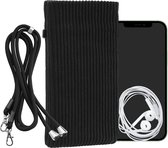 kwmobile Telefoontasje geschikt voor XXL - 7" smartphone - Universeel smartphone hoesje van corduroy - Met telefoonkoord - In zwart