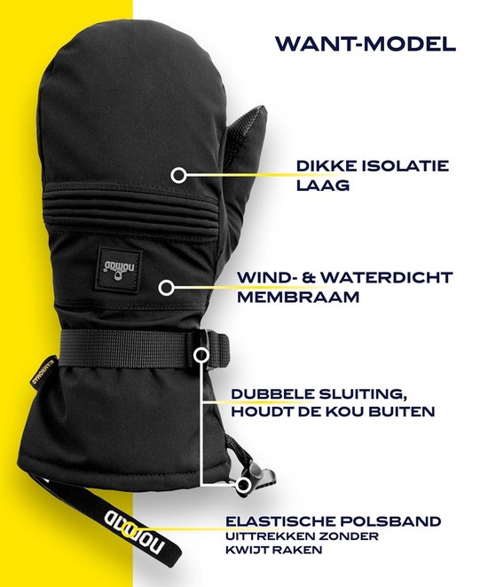 Mitaines d'hiver imperméables NOMAD® Premium M | Noir | Messieurs et dames | Mitaines de snowboard / ski / Sports d'hiver | Écran tactile