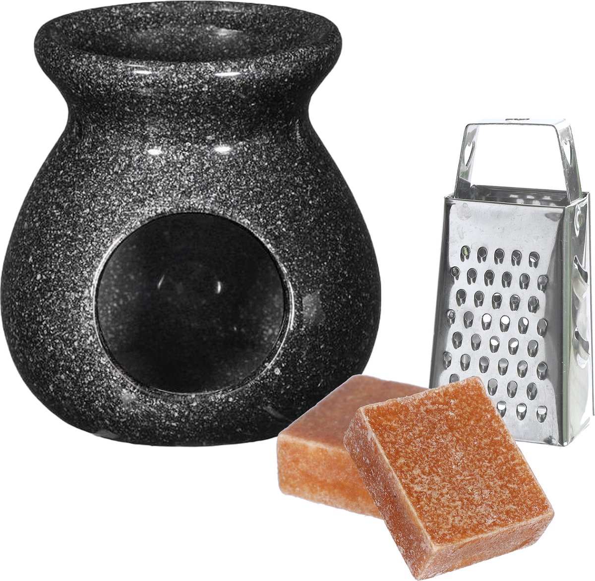 Ideas4seasons Amberblokjes/geurblokjes cadeauset - amber geur - inclusief geurbrander en mini rasp