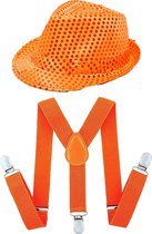 Toppers - Koningsdag/Sport verkleed set compleet - hoedje en bretels - oranje - heren/dames - verkleedkleding - supporters