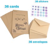 36 stuks Merry Christmas Cards wenskaarten wenskaarten met 36 enveloppen en 36 stickers