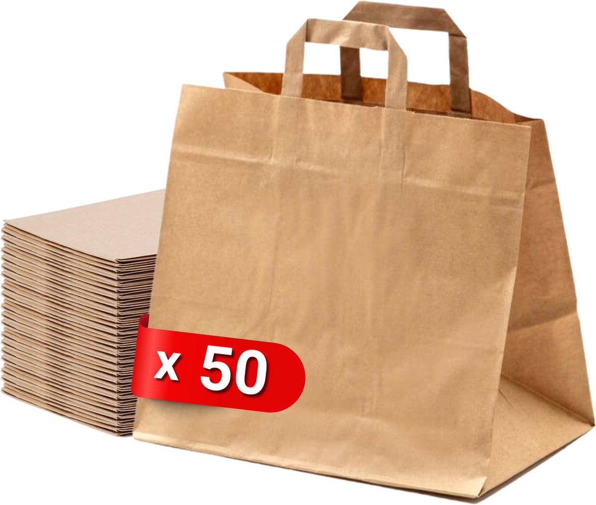 Tavas Papieren tasjes 50 stuks bruin 32x17x27 cm papieren tasjes met handvat Cadeautasjes verjaardag