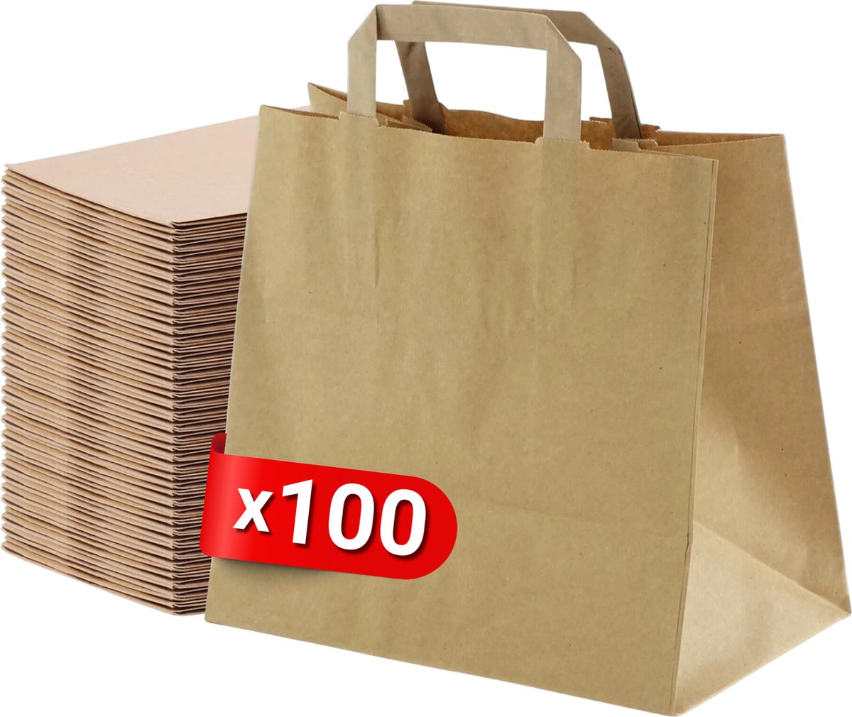 Tavas Papieren tasjes 100 stuks bruin 26x17x25 cm papieren tasjes met handvat Cadeautasjes verjaardag