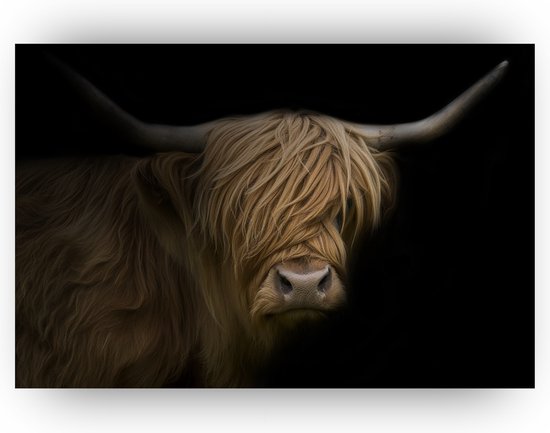 Schotse hooglander poster - Schotse hooglander wanddecoratie - Poster slaapkamer - Schotse hooglanders - Poster dieren - Donker schilderij - 60 x 40 cm