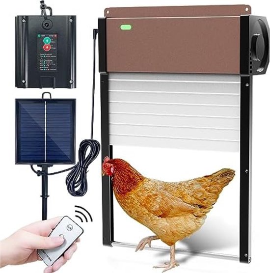 Fiqops Automatische kippenklep, aluminium lichtsensor, elektrische kippendeur met groot display, timer, klembeveiliging, afstandsbediening, deuropener, 30 x 30 cm, waterdicht IP44