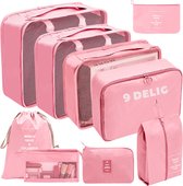 Coverzs Packing Cubes set 9 delig (roze) - Kleding organizer set voor koffer & backpack - Backpack organizerset - 9 delige organizer set inclusief toilettas - Kleding organizer