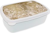 Broodtrommel Wit - Lunchbox - Brooddoos - Jungle - Goud - Kinderen - Planten - Dieren - 18x12x6 cm - Volwassenen