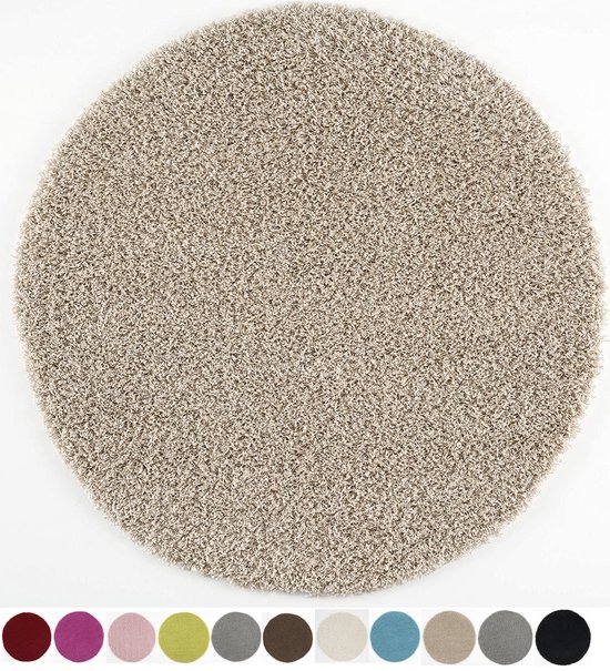 Balais Shaggy Plus Rond Effen Hoogpolig Vloerkleed Tapijt Beige- 80 CM ...