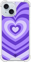 Casimoda® hoesje - Geschikt voor iPhone 15 - Hart Swirl Paars - Shockproof case - Extra sterk - Siliconen/TPU - Paars, Transparant