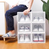 Schoenbox, 3-delige set, stapelbare schoenenorganizer, kunststof doos met doorzichtige deur, herbruikbare schoenenopslag, 37 x 26 x 16 cm, voor schoenen tot maat 48, wit