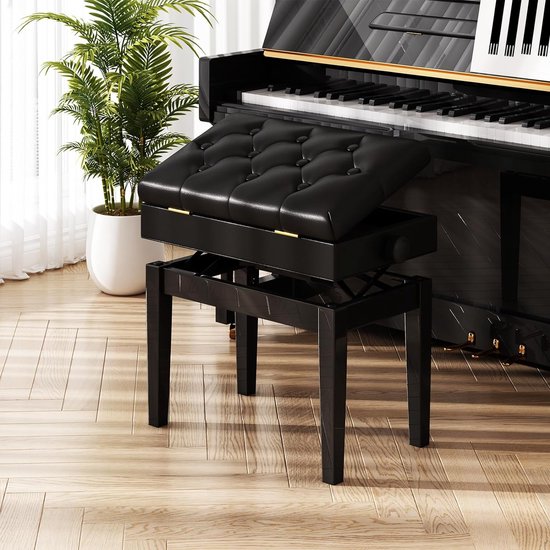 Banc de piano 2 places hauteur réglable avec fonction de stockage 75 x 35 x  48,5-56,5cm noir