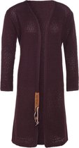Knit Factory Luna Lang Gebreid Vest Aubergine - Gebreide dames cardigan - Lang vest tot over de knie - Paars damesvest gemaakt uit 30% wol en 70% acryl - Grote maat - 46/48