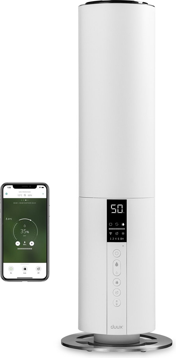 Duux Beam 2 Smart Luchtbevochtiger DXHU11 - Luchtbevochtiger met Hygrometer - Aromatherapie - Wit
