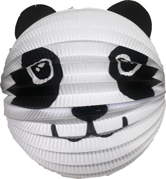 Bol lampion panda - wit - H20 cm - papier - met lampionstokje - 50 cm — afbeelding 2