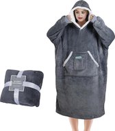 hoodiedeken met mouwen en capuchon 120 cm Sherpa hoodie dames oversize met mouwen oversized superwarm zacht draagbaar deken hoodie met mouwen voor dames volwassenen dames grijs