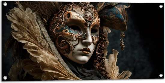 Tuinposter – Masker - Carnaval - Kleuren - Gezicht - 100x50 cm Foto op Tuinposter (wanddecoratie voor buiten en binnen)