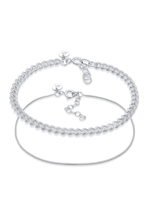 Elli PREMIUM Bracelet pour femme avec chaîne gourmette et Set à maillons Basic minimal Elegant en Argent sterling 925