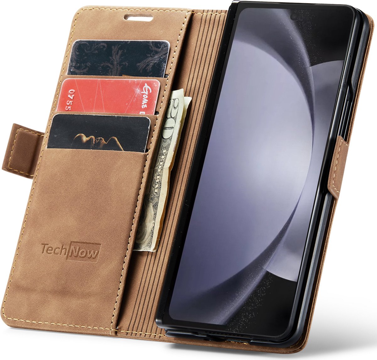 Hoesje geschikt voor Samsung Galaxy Z Fold 5 - Book Case Leer Slimline Bruin