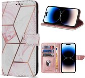 Geschikt Voor iPhone 15 Pro Max Hoesje - Solidenz Bookcase 15 Pro Max - Telefoonhoesje 15 Pro Max - 15 Pro Max Case Met Pasjeshouder - Marble - Cover Hoes - Marmer