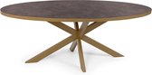 Stalux Ovale eettafel 'Mees' 180 x 100cm, kleur goud / lederlook bruin