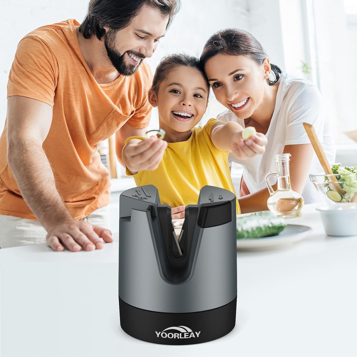 Aiguiseur De Couteaux Automatique à Angle Réglable - Pour Couteaux Droits, Dentelés Et Ciseaux - Gris