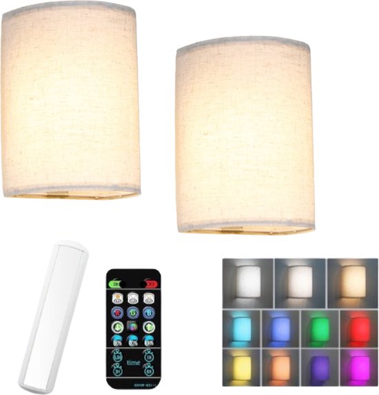 2 stuks Wandlamp Oplaadbaar Beige - Wit/Warm LED - RGB Kleuren - Wandverlichting op Batterij - Dimbaar - Nieuw 2023 Model