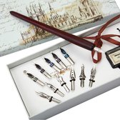 Kalligrafie Pennen Set - Houten Dip Pen Handgemaakte Kalligrafie Set met 11 Penpunten & Zwarte Inkt