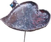 Floz Design metalen voederschaal op paal - vogelvoederschaal hartvorm - voederplek met ijzeren vogeltje - upcycled product