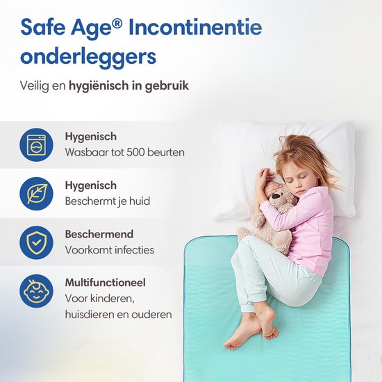 Safe Age® wasbare incontinentie onderleggers voor volwassenen, huisdieren en kinderen - matrasbeschermer - anti slip - Groot van Safe Age® — afbeelding 4