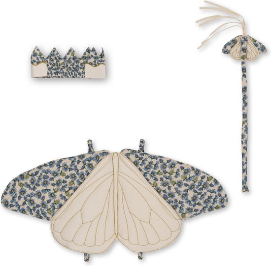 Konges Sløjd Verkleedpak vlinderkostuum met staf - Vleugels + kroon + staf - Marguerit blue