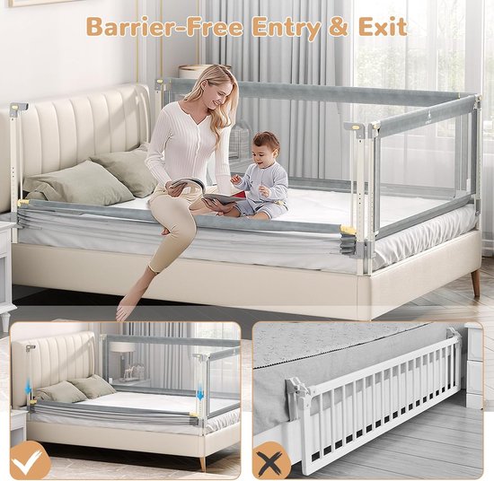 OHMG Bedhekje, 200 cm, bedbeschermingshekje voor kinderen, babybedhek