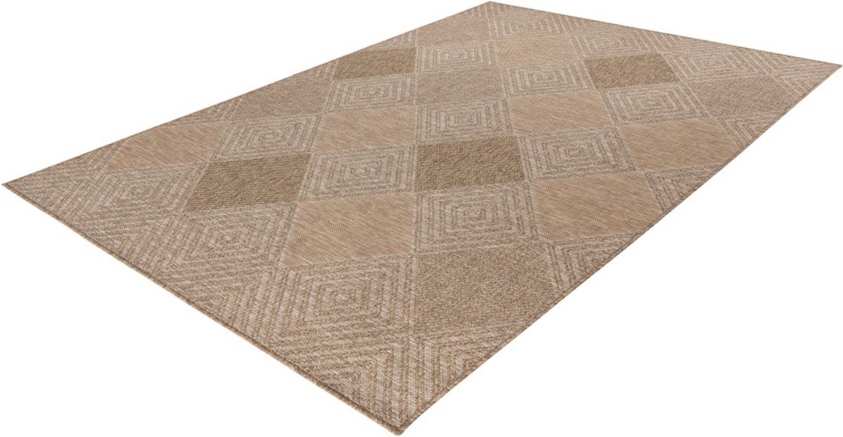 Lalee Costa- sisal look- Ibiza vloerkleed- buitentapijt- in en outdoor- flatwave- laagpolig- vlecht- inheems motief- waterbestendig- tuin kleed- 200x290 cm beige