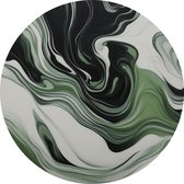 Abstract schilderij groen zwart wit 40x40 cm - Glasschilderij - Acrylaat - Rond schilderij abstract - Muurdecoratie abstract - Wanddecoratie rond woonkamer - Slaapkamer schilderijen