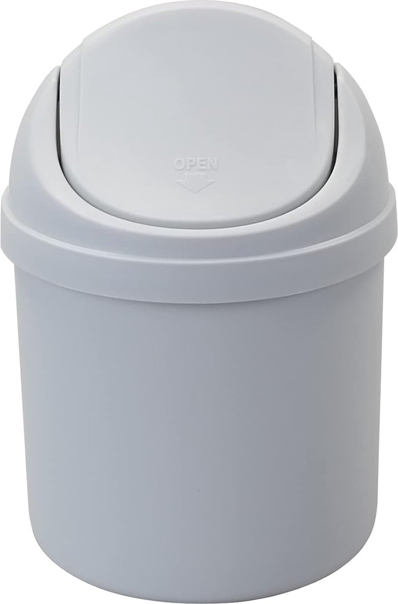 Goedkoopste Mini Model A1 prullenbakje - grijs - kunststof - met klepdeksel - Gratis 10 rollen mini vuilniszakjes - keuken aanrecht/tafel model - 1,5 Liter