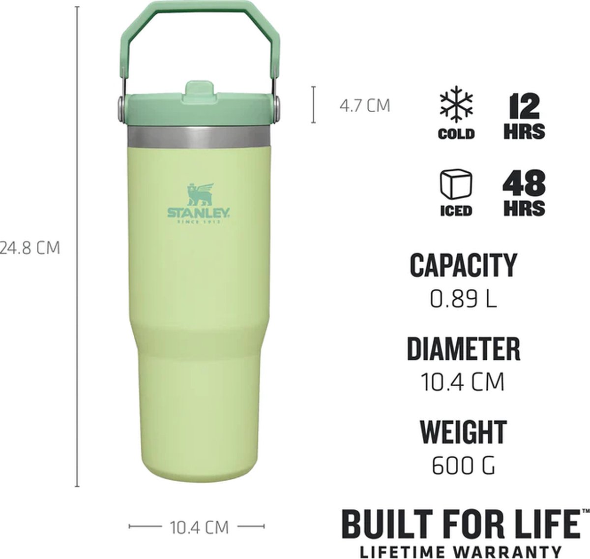 Stanley IceFlow Flip Straw 2.0 - 1400 ml waterfles | geïntegreerd rietje met grote opening | licht en lekvrij | geïsoleerd roestvrij staal | BPA-vrij | azuurblauw