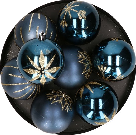 6x stuks glazen kerstballen blauw (basic) 8 cm mat/glans - Kerstbal