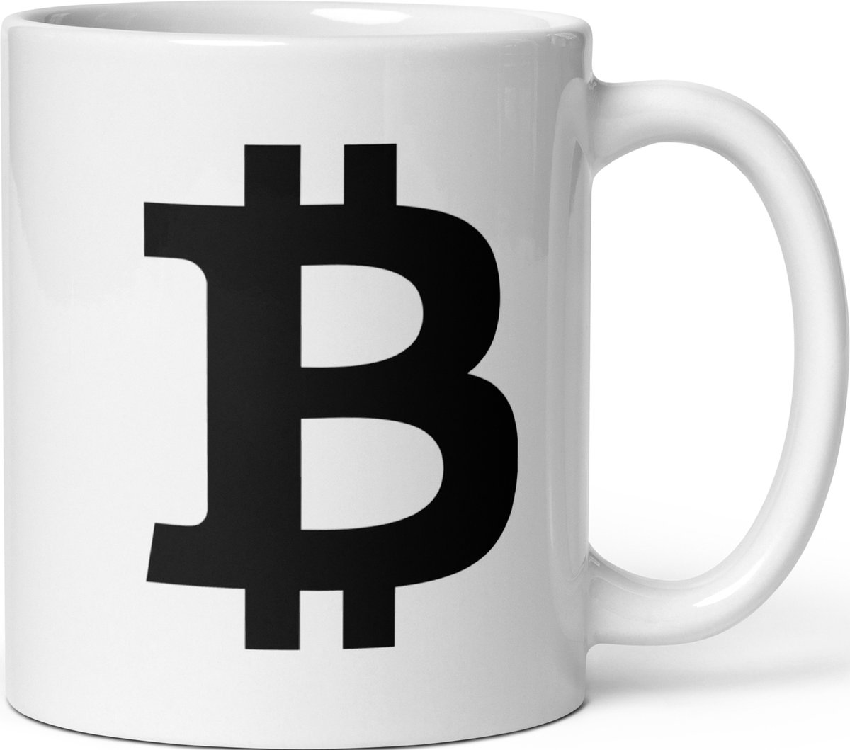 Witte Glanzende Koffie & Thee Mok Met Zwart Kleurig Bitcoin Logo 325 ml | Bitcoin cadeau| Crypto cadeau| Bitcoin Beker| Bitcoin Kop| Bitcoin Merch| Crypto Merch| Crypto Beker| Crypto Kop| Crypto Mok