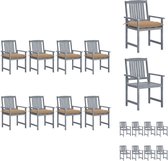 vidaXL Acacia Wooden Chair Set - Greywash - Sturdy - Weatherproof - 61 x 57 x 92 cm - Includes 8 Chairs - Cushions - Tuinstoel