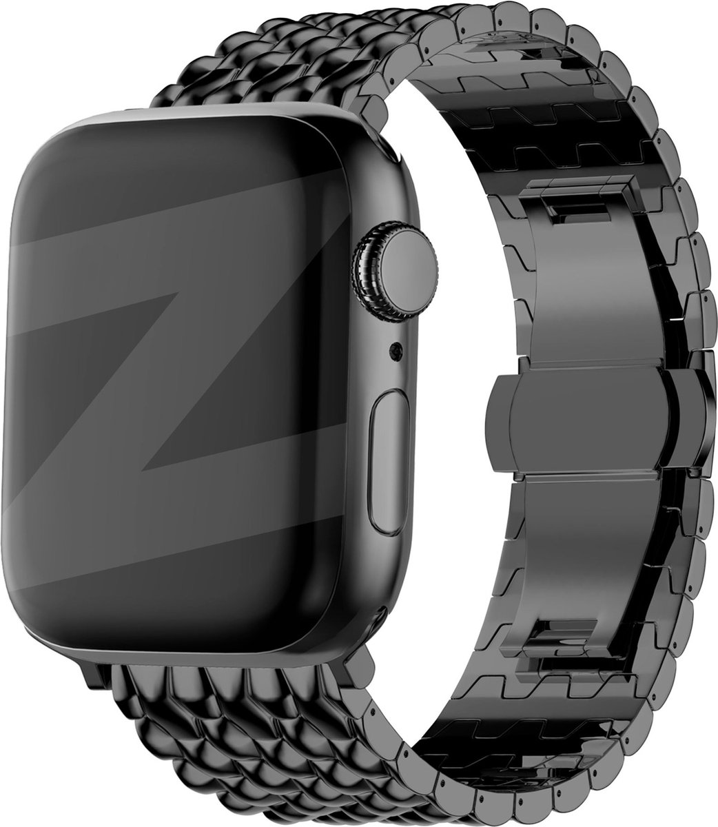 Bandz stalen band 'Dragon' geschikt voorApple Watch Series 1/2/3/4/5/6/7/8/9/10/11/SE/SE2/SE3 - Maat: 38 / 40 / 41 / 42mm - Hoogwaardig stalen materiaal smartwatch bandje - Inclusief inkortset - zwart metalen Apple Watch bandje