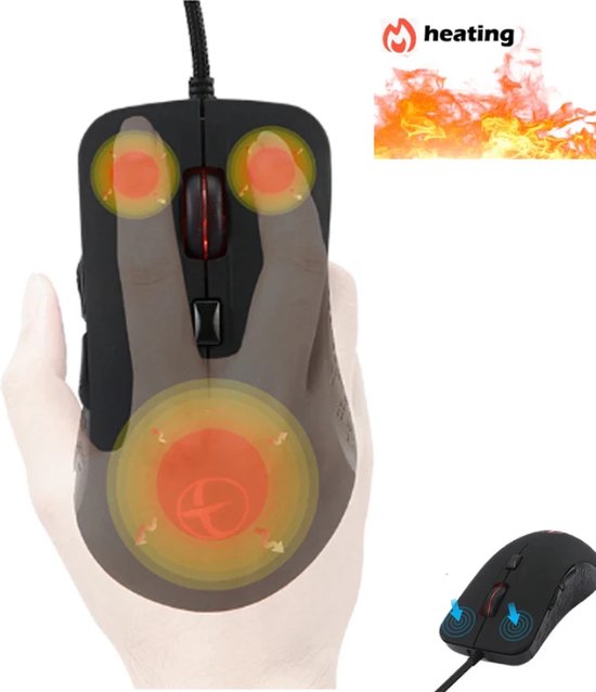 Foto: Tlvx verwarmbare computer gaming muis elektrisch verwarmd usb bedraad rechts handig warme hand werk thuis onderweg winter muis laptop heated mouse optische muis warmte instelbaar 800 1000 1600 2400dpi vingers opwarming