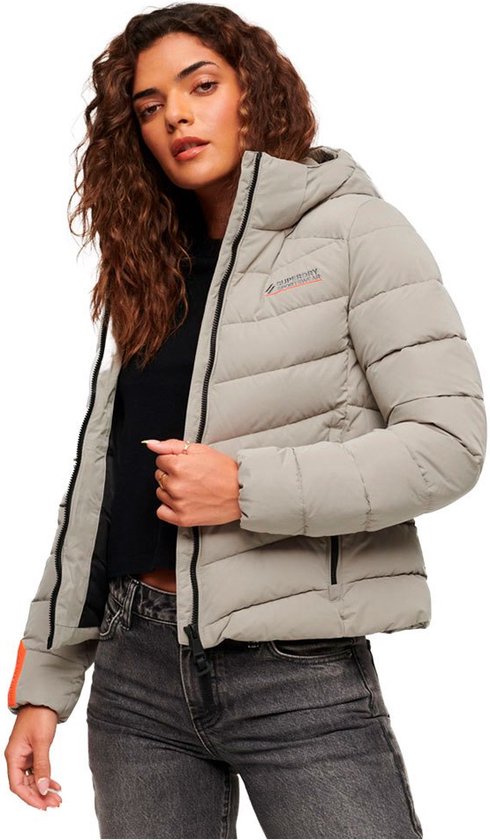 Superdry Hooded Microfibre Padded Jkt Dames Jas - Winter Stone Grey - Maat Xs