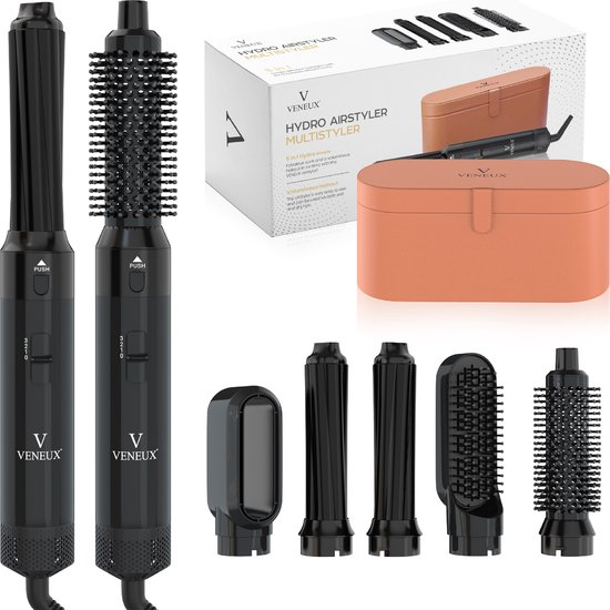 VENEUX® Föhnborstel - Airstyler - Krulborstel - Krultangen - 5 in 1 Multistyler - Met Opbergcase - Zwart