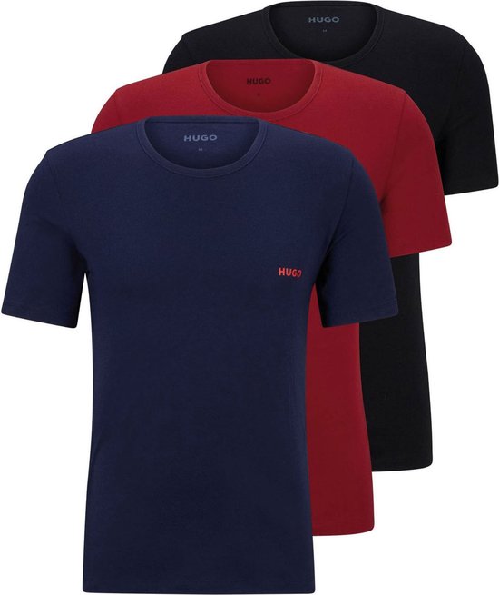 HUGO T-shirts regular fit (3-pack) - heren T-shirts O-hals - navy blauw - bordeaux en zwart - Maat: M